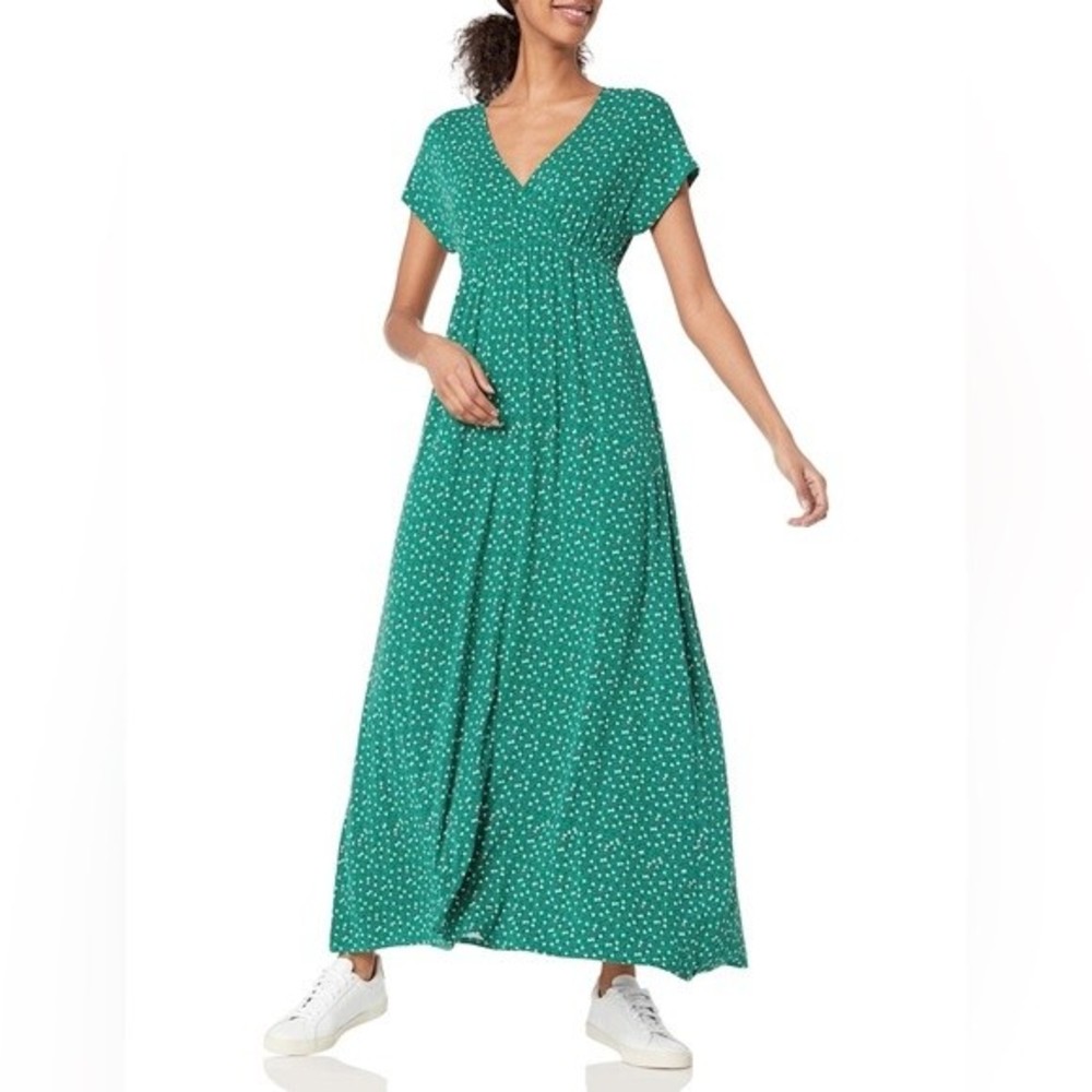Amazon Essentials Women's Waisted Maxi Dress Rayon Leaf Print X-Small NWT